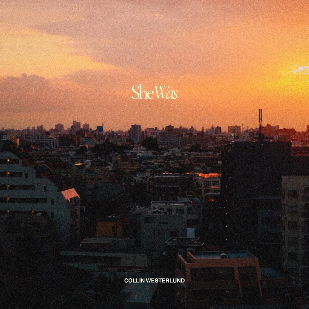 She Was single cover, a city skyline at sunset